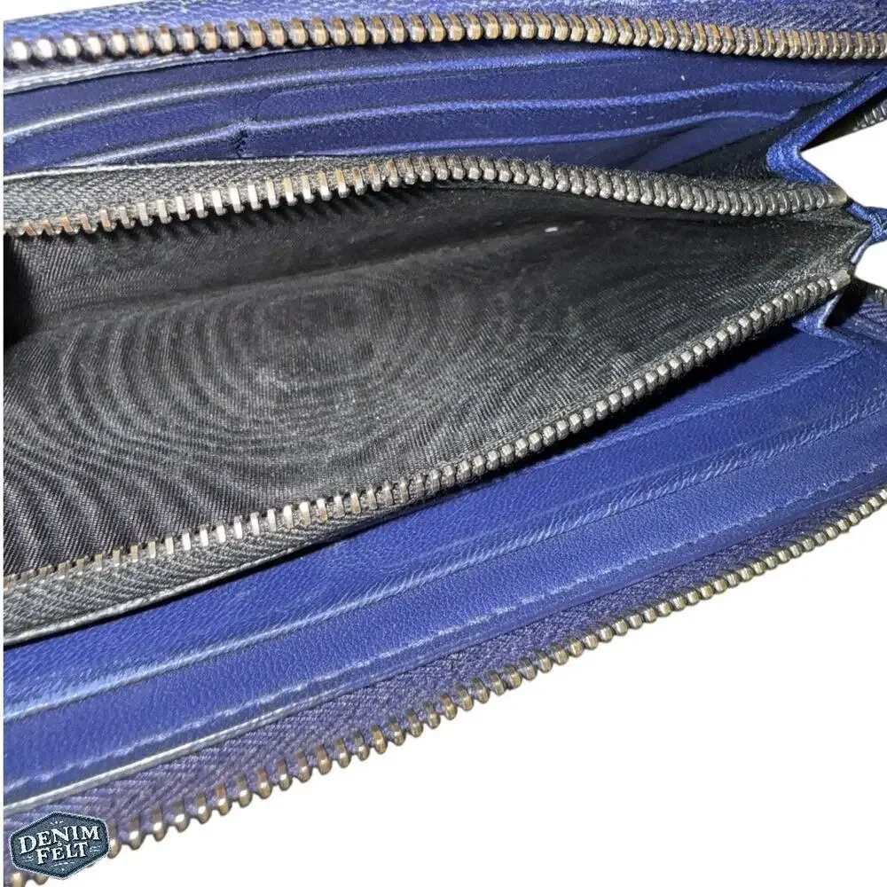 Bottega Veneta Turquoise/Navy Long Zip-Around‎ Leather Continental Wallet 💙RARE